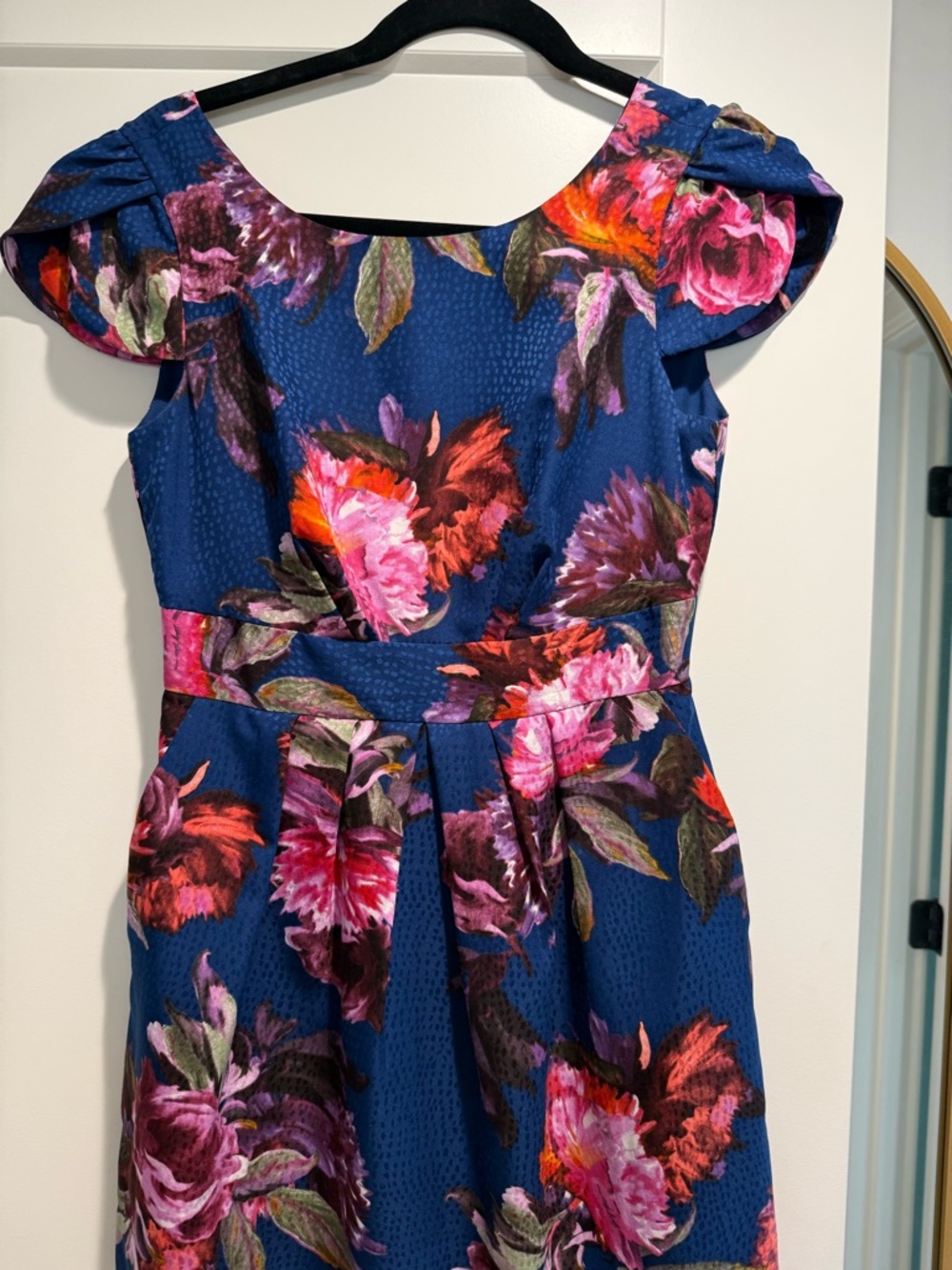 Moulinette Soeurs Navy Blue Dress with Floral Pink Accent